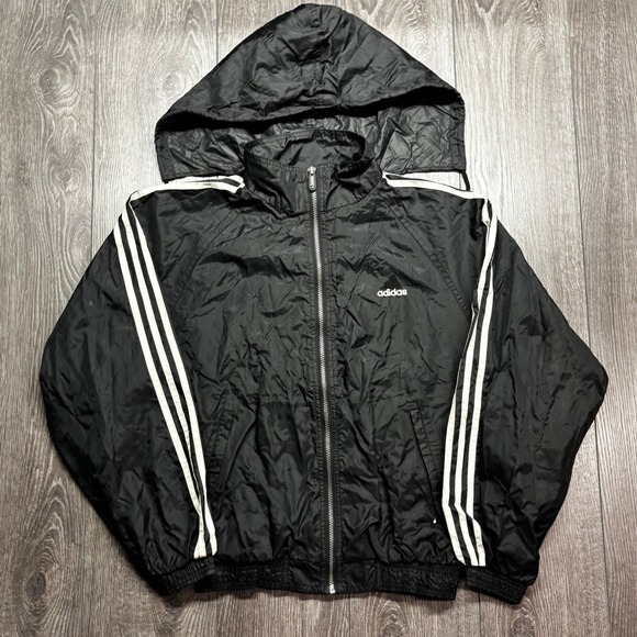 adidas Other - Vintage Adidas Windbreaker Jacket Mens Small Black White Stripe Full Zip Hooded